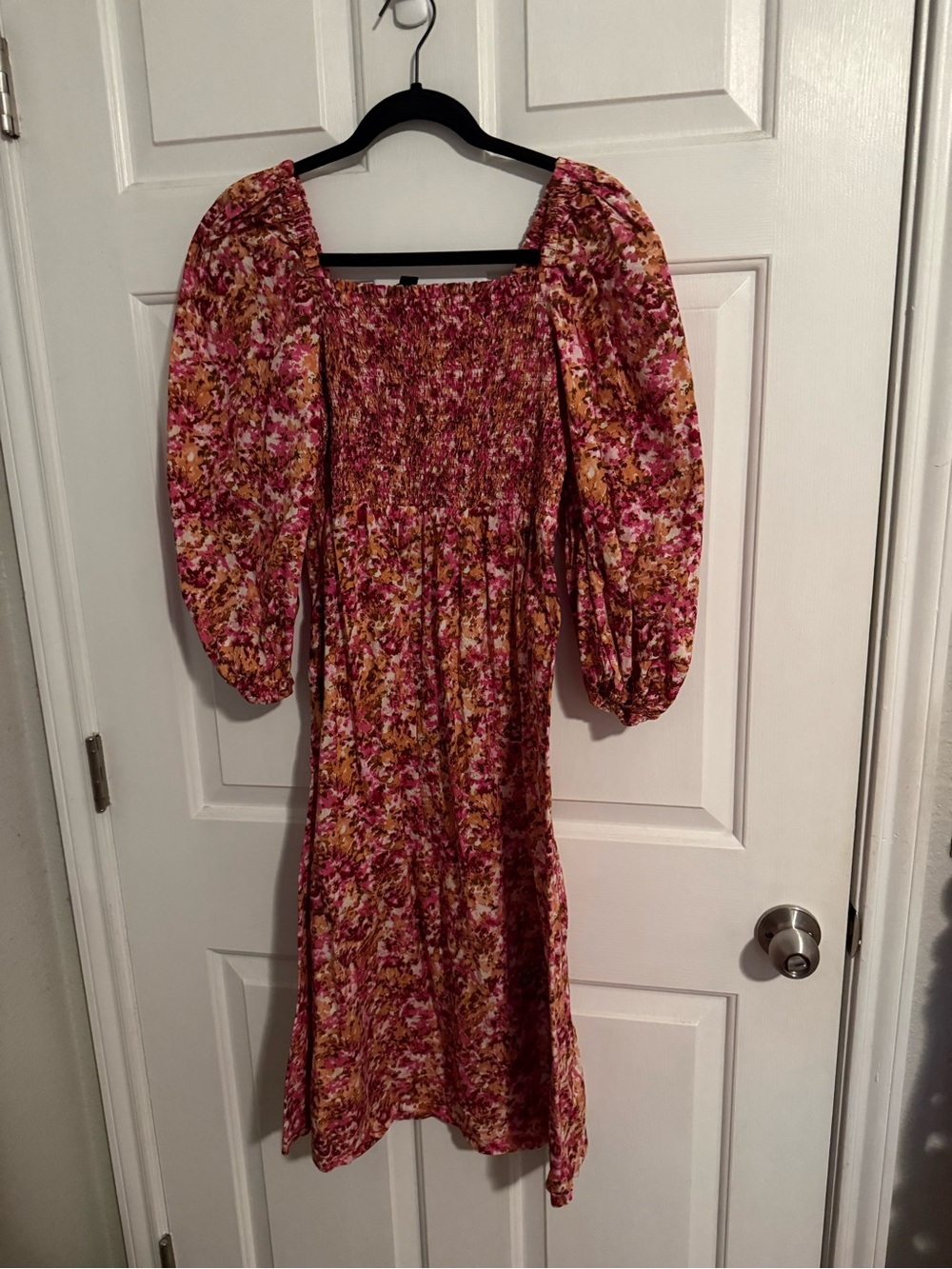 NWOT J. Crew Floral Smocked Puff-Sleeve Midi Dress - Pink Multi